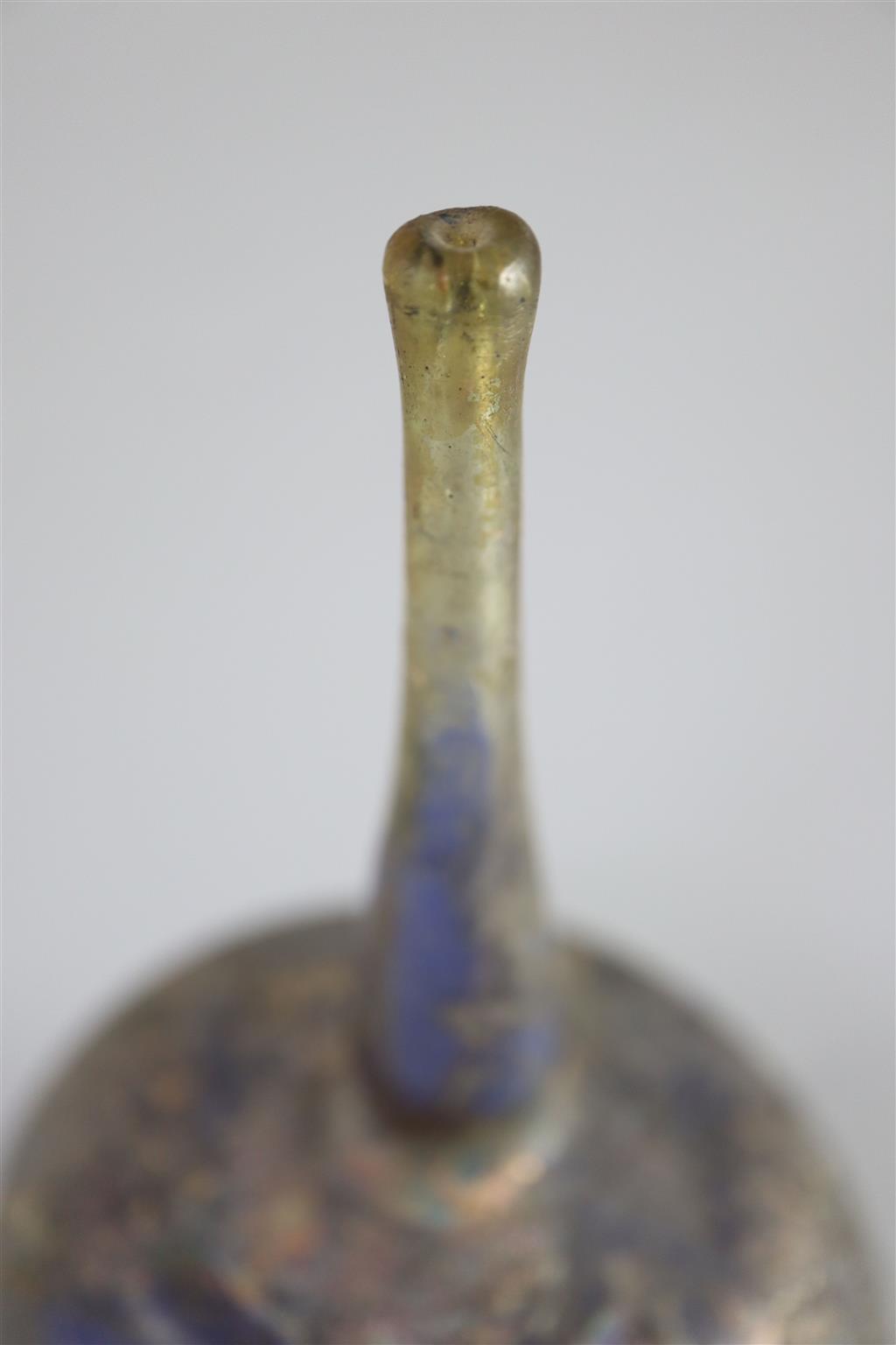 An Islamic blue glass perfume sprinkler, Egypt, c.1250-1350 AD, 17cm high,